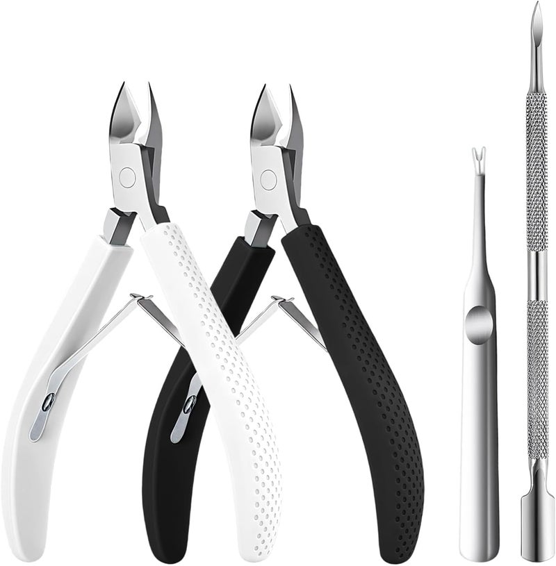 Criyar Whole Set Fine Edge Cuticle Trimmer & Nippers, Silicone Handle Nail Tools for Precise Removal, Durable Washable Cuticle Cutter&Remover&Pusher Nail Clippers (White/Black+Pusher) - Image 1